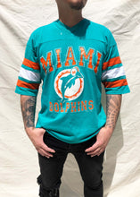 Load image into Gallery viewer, Vintage Logo 7 Miami Dolphins NFL V-neck Jersey T-Shirt Aqua (XL)