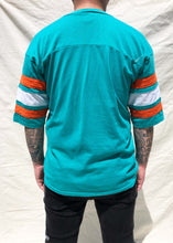 Load image into Gallery viewer, Vintage Logo 7 Miami Dolphins NFL V-neck Jersey T-Shirt Aqua (XL)