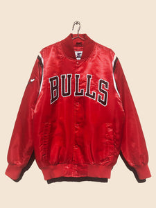 STARTER, Jackets & Coats, Vintage Starter Chicago Bulls Satin Bomber  Jacket Usa Made 9s Black Jordan Nba