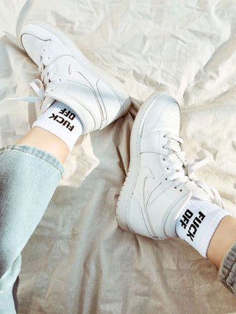 Fvck Off Unisex Quarter Crew Socks White