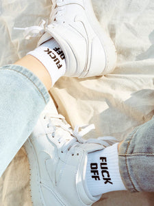 Fvck Off Unisex Quarter Crew Socks White
