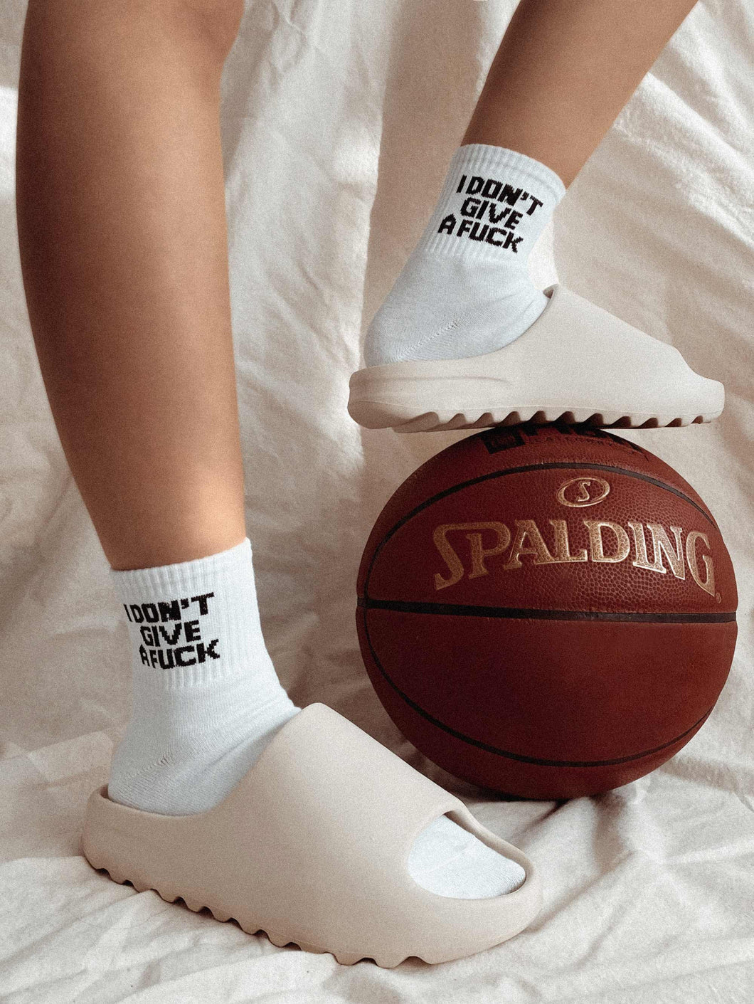 Idgaf Unisex Quarter Crew Socks White