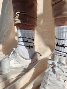 Keep Out Unisex Crew Socks White