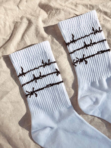 Keep Out Unisex Crew Socks White