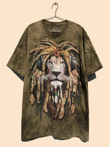 Lion Animal Print Tie Dye T-Shirt Khaki (L)