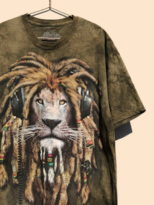 Lion Animal Print Tie Dye T-Shirt Khaki (L)