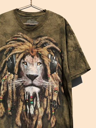 Lion Animal Print Tie Dye T-Shirt Khaki (L)