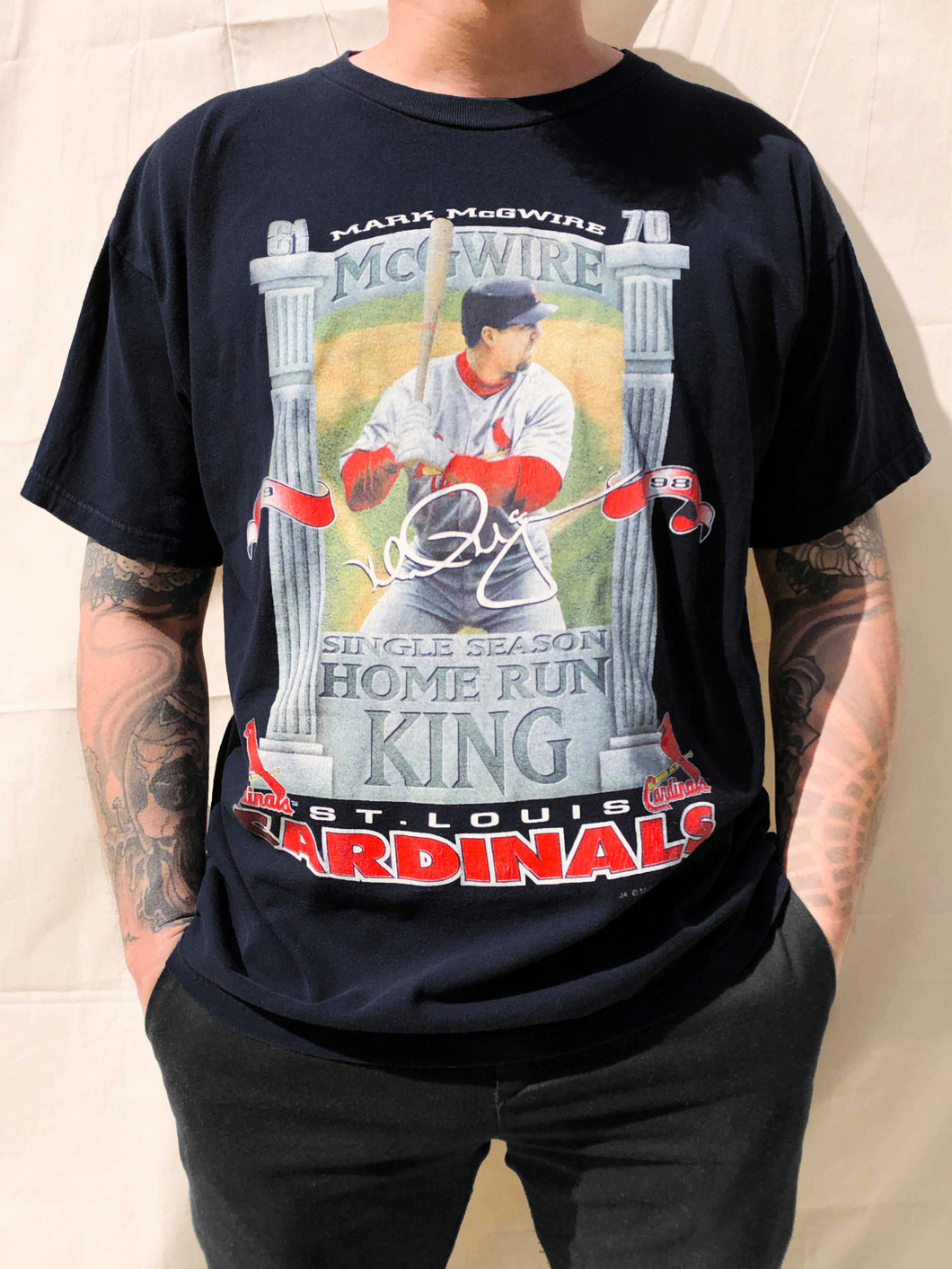 MLB 90's St Louis Cardinals Mark McGuire T-Shirt Navy (XL)