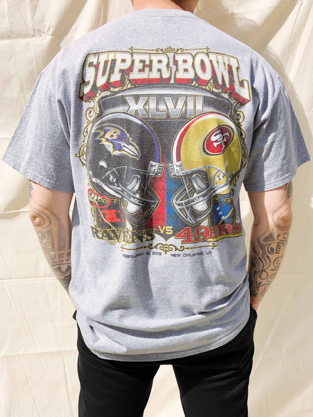 NFL 2013 Super Bowl Ravens 49ers T-Shirt Grey (L)