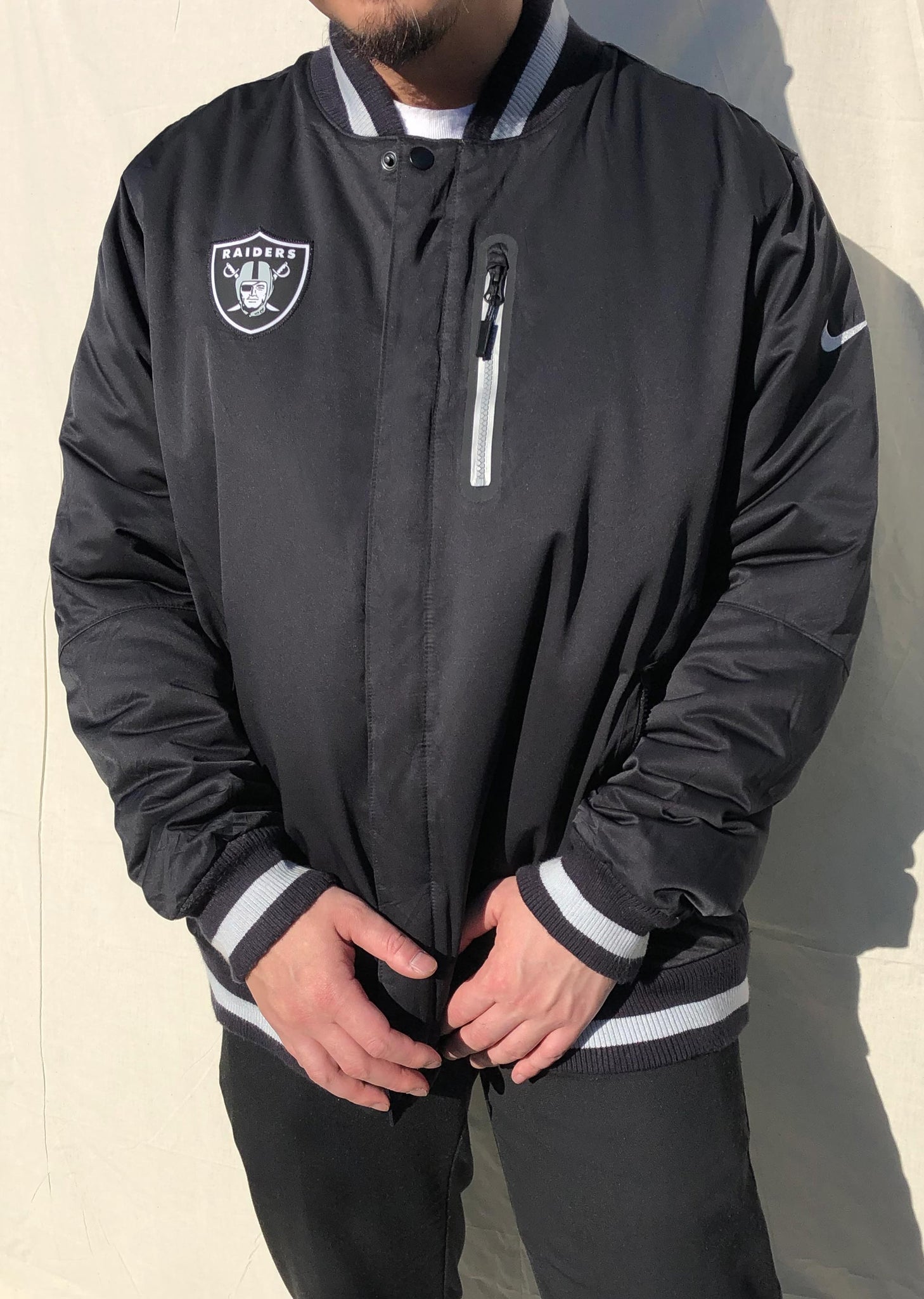 NFL Raiders x Nike Reversible Bomber Jacket Black/Silver (XL