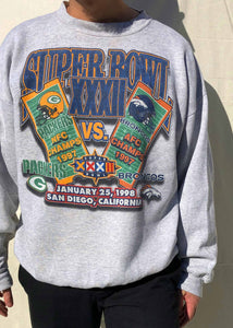 NFL '98 Packers Vs Broncos Super Bowl Sweater Grey (XL)