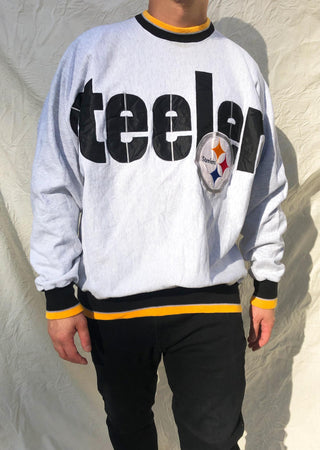 Vintage 90's Legends Athletic NFL Pittsburgh Steelers Sweater Grey (L)