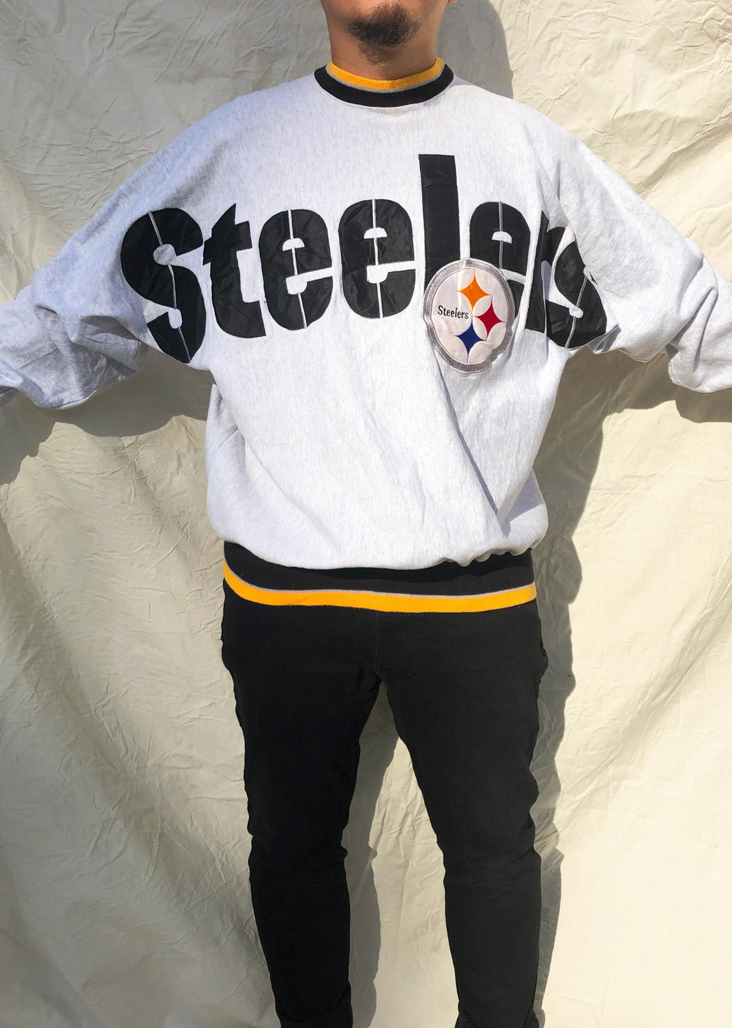 Vintage 90 s Legends Athletic NFL Pittsburgh Steelers Sweater Grey L Chop Suey Official
