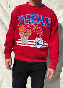 Vintage Logo 7 90's NBA Philadelphia 76ers Sweater Red (L)