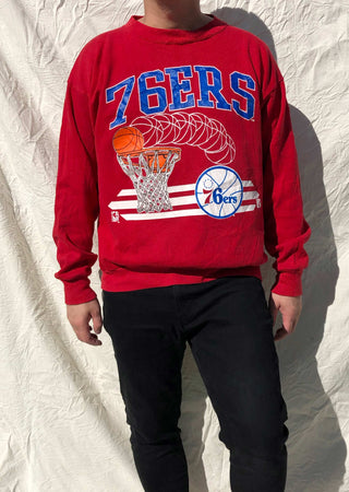 Vintage Logo 7 90's NBA Philadelphia 76ers Sweater Red (L)