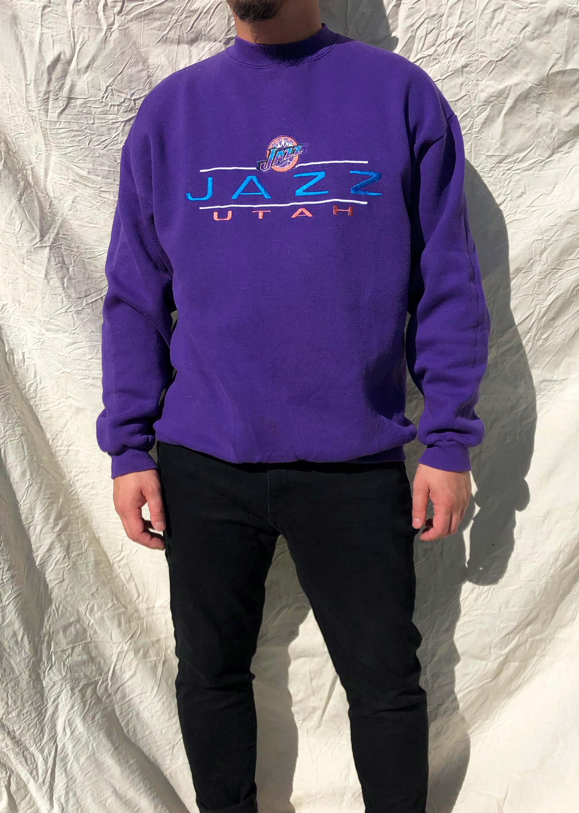 Vintage Logo 7 90 s NBA Utah Jazz Embroidered Sweater Purple L Chop Suey Official