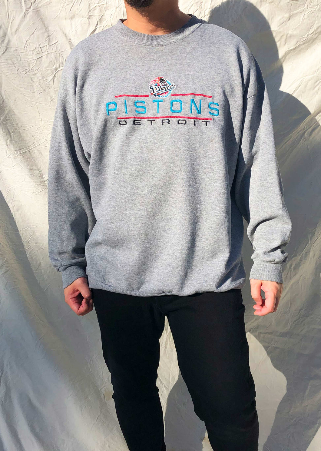 Vintage Logo Athletic 90's Detroit Pistons Embroidered Sweater Grey (XL)