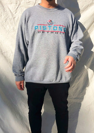 Vintage Logo Athletic 90's Detroit Pistons Embroidered Sweater Grey (XL)