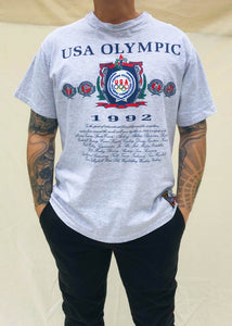 Vintage Nutmeg Mills Embroidered 1992 USA Olympics T-Shirt Grey (XL)