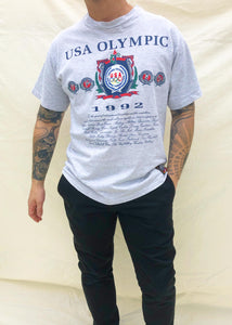 Vintage Nutmeg Mills Embroidered 1992 USA Olympics T-Shirt Grey (XL)