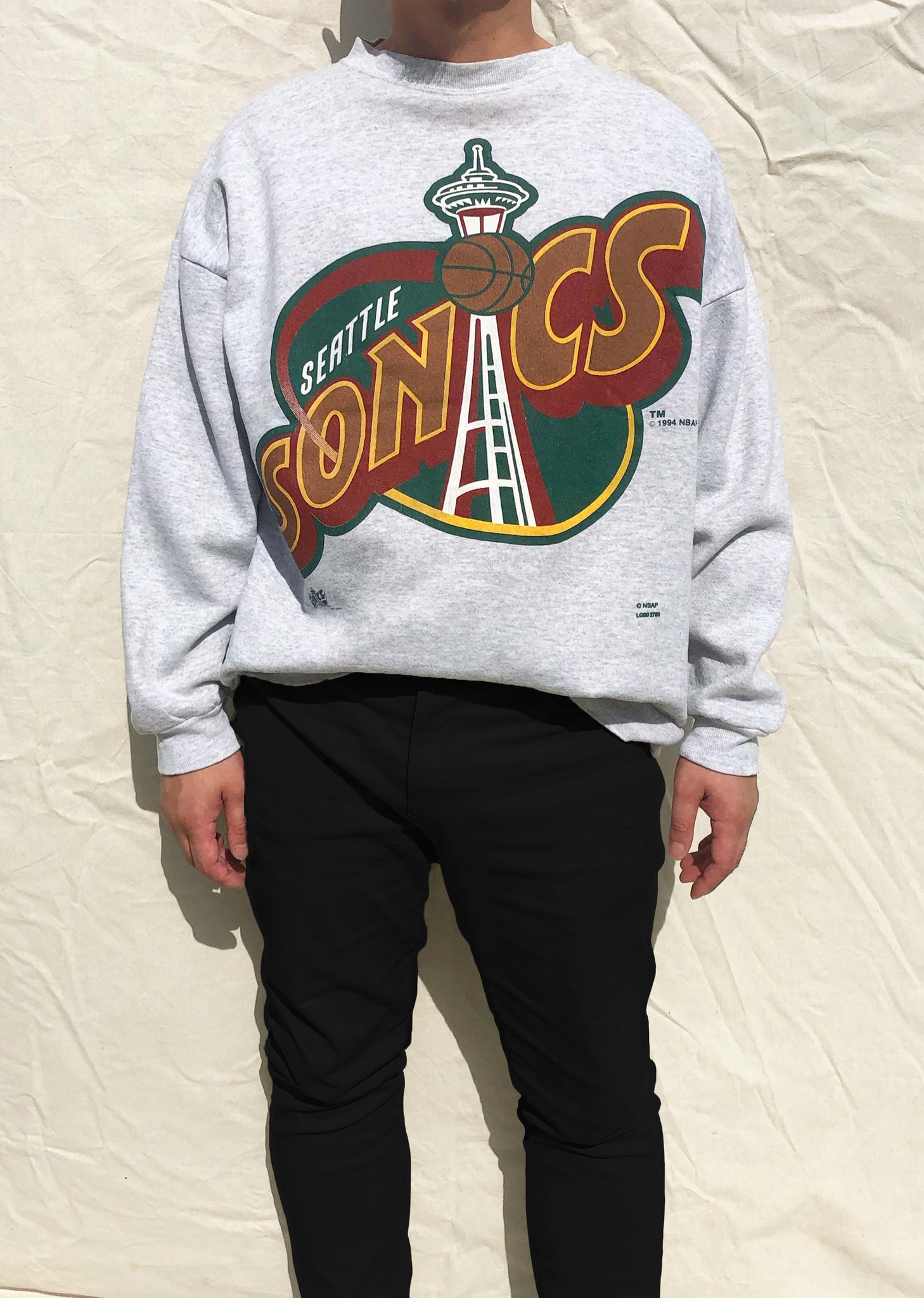 Vintage 94 NBA Logo 7 Seattle Supersonics Sweater Grey XXL