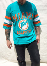 Load image into Gallery viewer, Vintage Logo 7 Miami Dolphins NFL V-neck Jersey T-Shirt Aqua (XL)
