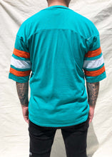 Load image into Gallery viewer, Vintage Logo 7 Miami Dolphins NFL V-neck Jersey T-Shirt Aqua (XL)
