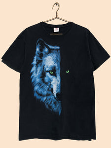 90's Wolf Animal Graphic T-Shirt Black (M)