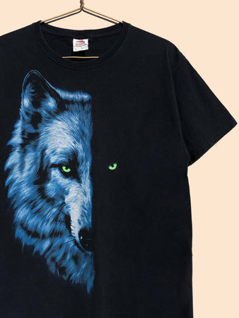 90's Wolf Animal Graphic T-Shirt Black (M)